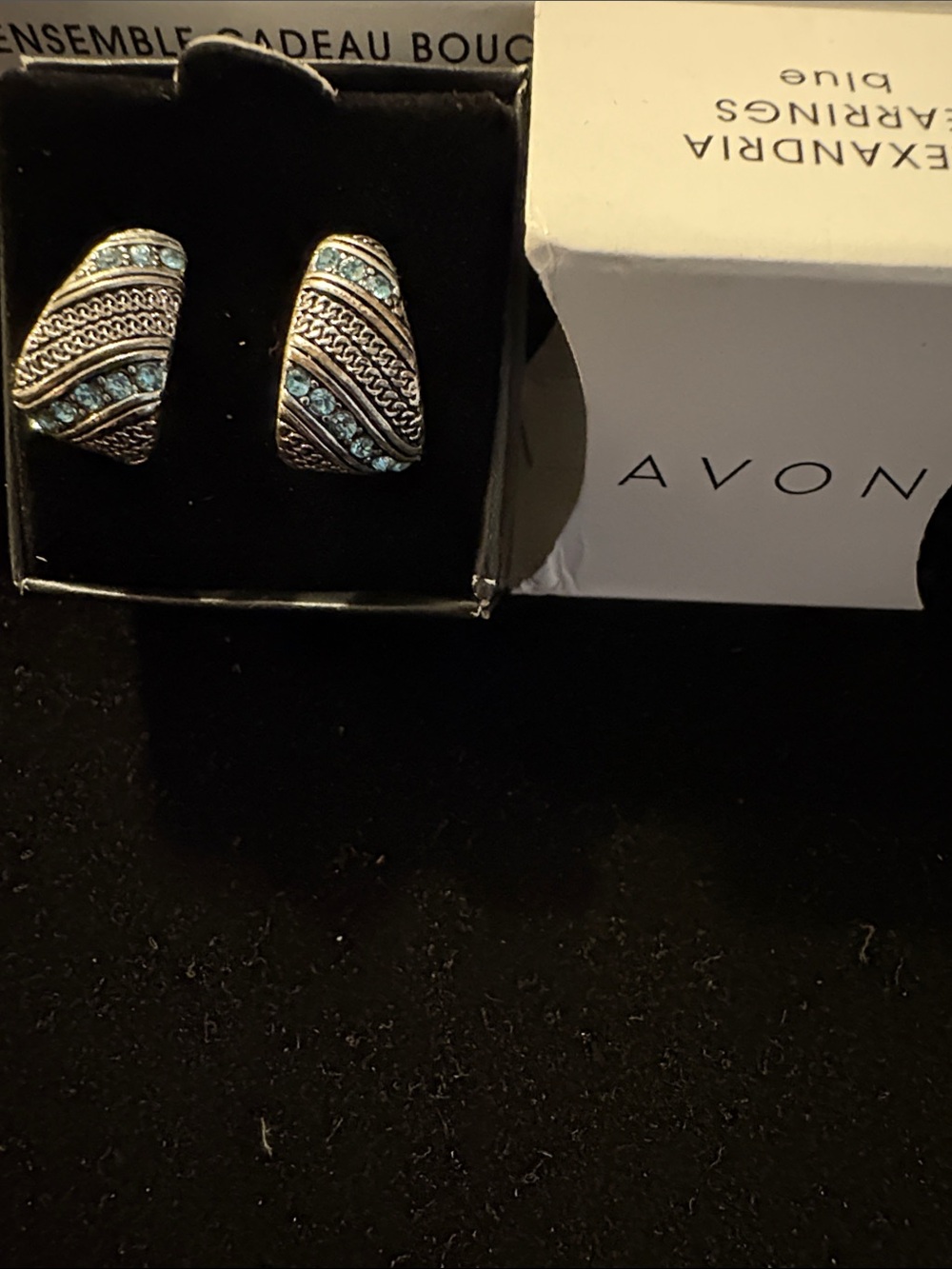 Avon Silver-Tone Earrings with Light Blue Crystals